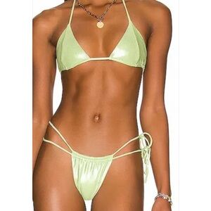 VDM Marley Lime Green Shimmer String Triangle Bikini Set - Women's Swim